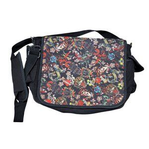Ed Hardy Tattoo Print Messenger Bag Cotton Black Adjustable Strap
